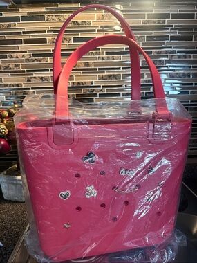Pink Women's Tote Bag with Decorative Charms